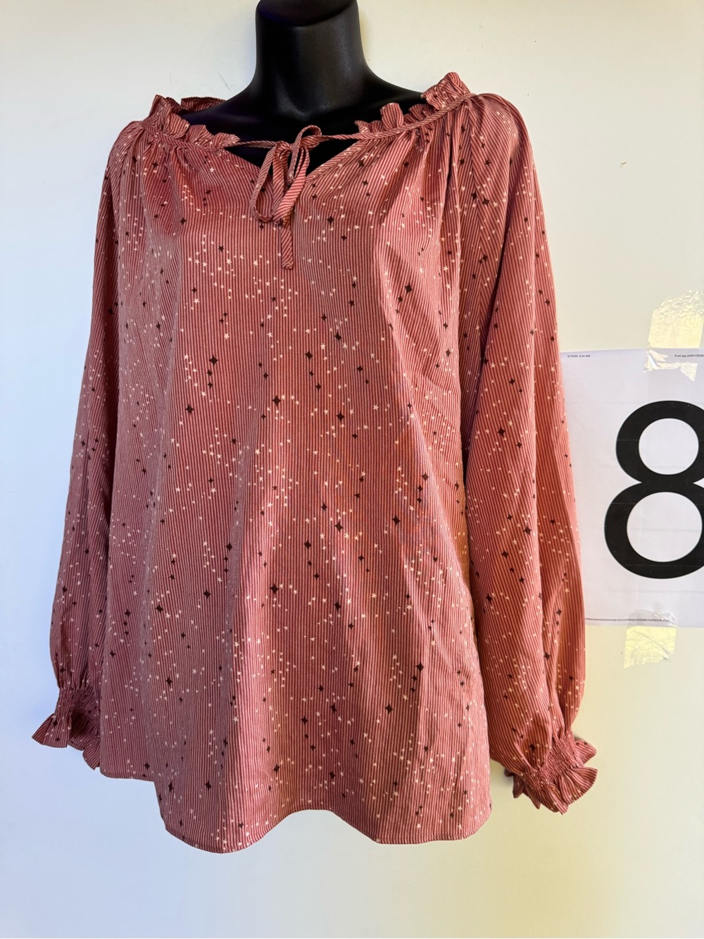 easel Rose Pink Metallic Star Peasant Blouse